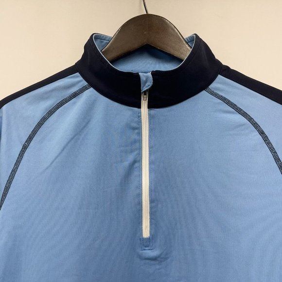 FootJoy FJ Men's 1/2 Zip Golf Pullover Shirt Nylon/Spandex Blue/Navy Logo M‎ guc - Picture 2 of 9